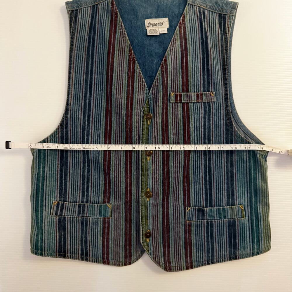 90s Multicolor Stripe Vest Small Denim Boho Indie Button Hippie Western Festival - Picture 10 of 16